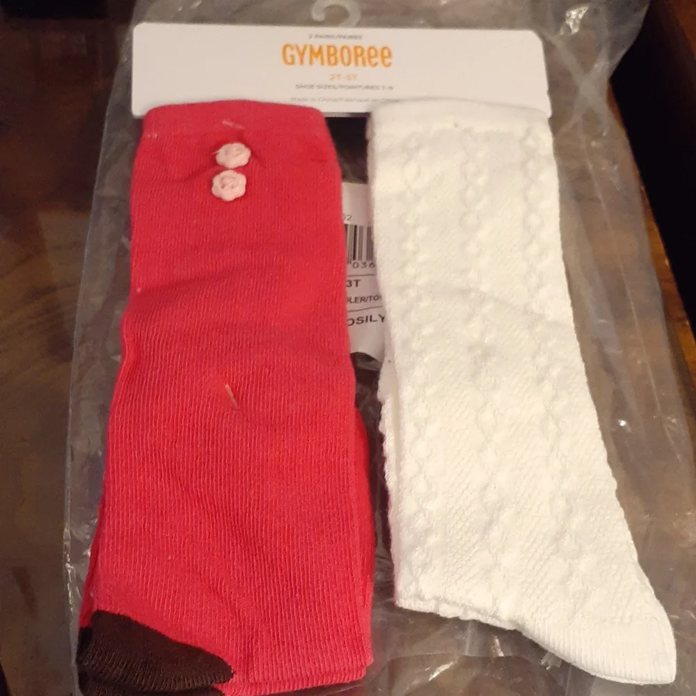 GYMBOREE 2PR NEW SOCKS FUCHSIA N WHITE 2T - 3T